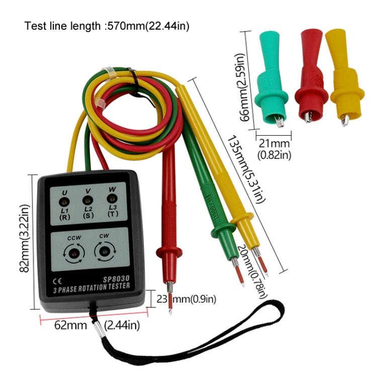 SP8030 3 Phase Alternating Current Phase Meter Phase Detector Rotation Tester Indicator Digital P...