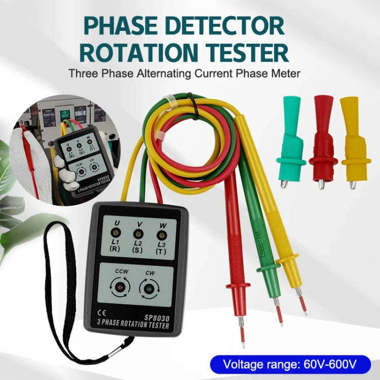 SP8030 3 Phase Alternating Current Phase Meter Phase Detector Rotation Tester Indicator Digital P...