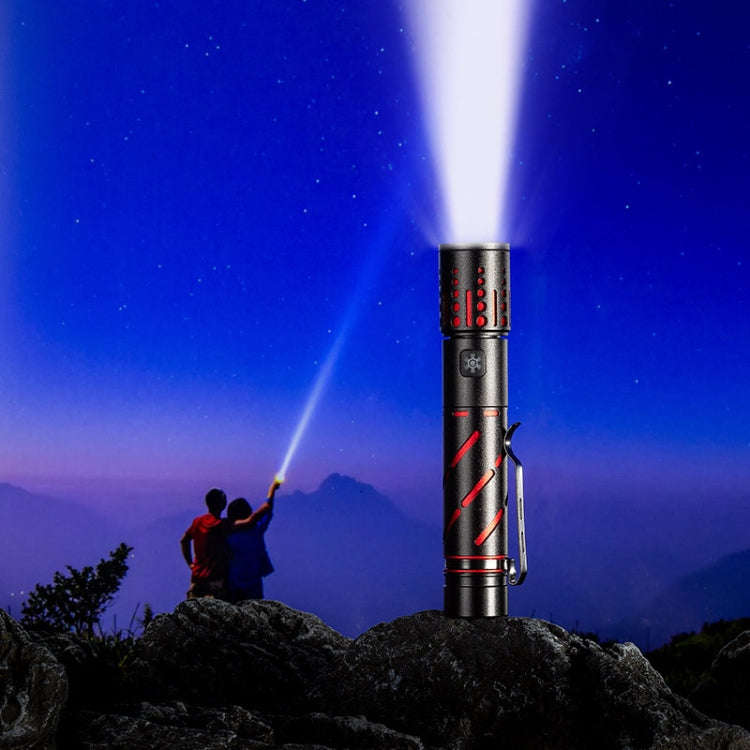 E-SMARTER XQ-S50 Mini Laser Flashlight Retractable Zoom Pen Clip LED Emergency Overhaul Flashligh...