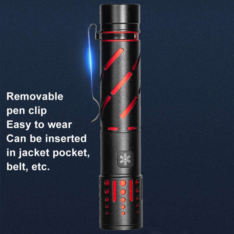 E-SMARTER XQ-S50 Mini Laser Flashlight Retractable Zoom Pen Clip LED Emergency Overhaul Flashligh...