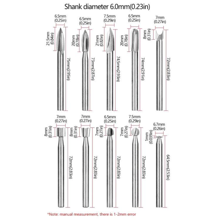 10pcs/ Set Electric Wood Carving Root Carving Tools Woodworking Engraving Polishing Tool Heads Mi...