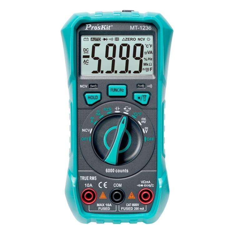 ProsKit MT-1236-C 3-5/6 True-RMS Digital Multimeter For ACA, ACV, DCA, DCV, Frequency, Cycle Duty...