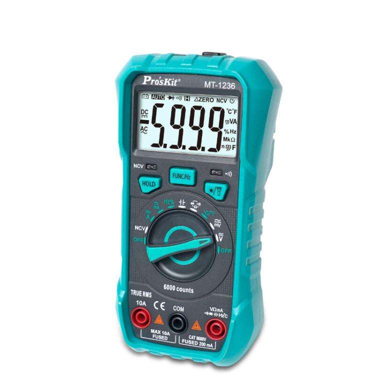 ProsKit MT-1236-C 3-5/6 True-RMS Digital Multimeter For ACA, ACV, DCA, DCV, Frequency, Cycle Duty...