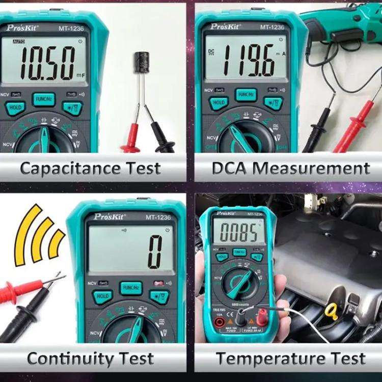 ProsKit MT-1236-C 3-5/6 True-RMS Digital Multimeter For ACA, ACV, DCA, DCV, Frequency, Cycle Duty...