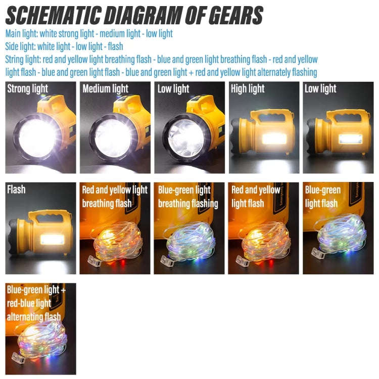 E-SMARTER 8W5205-2 Small Carrying Light With RGB Colorful Lamps Outdoor Cycling Searchlight(Yellow)