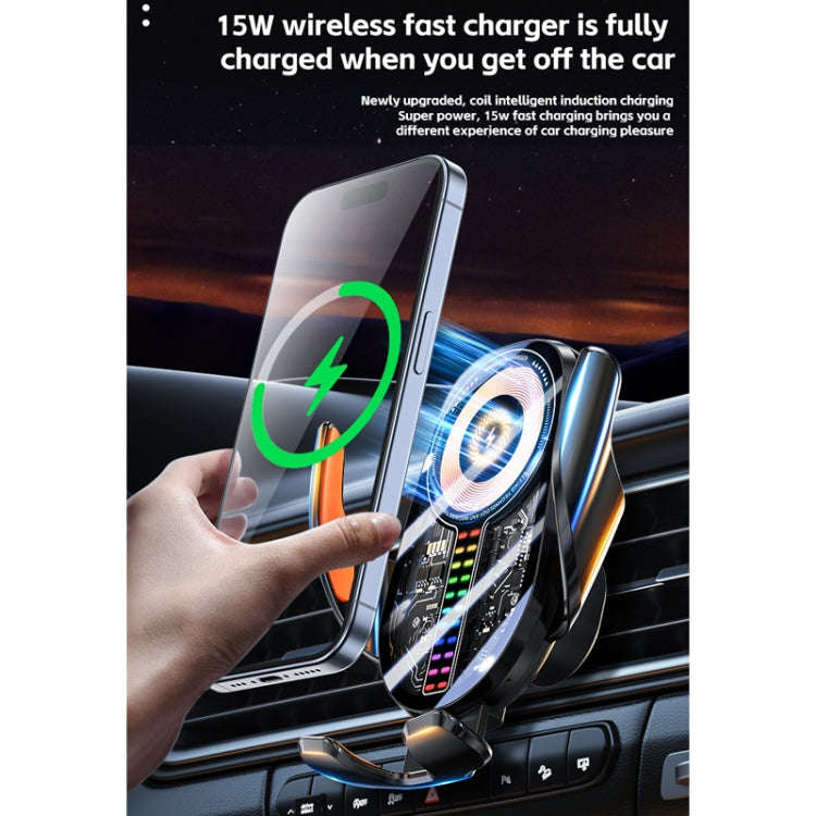 15W Car Sound Pickup Atmosphere Light Wireless Mobile Phone Charging Stand(Silver)