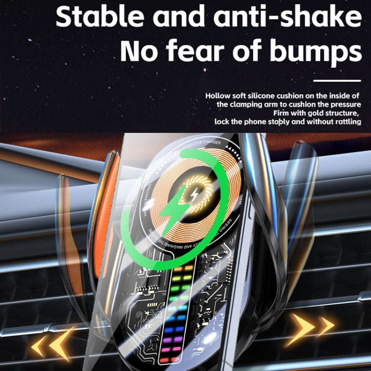 15W Car Sound Pickup Atmosphere Light Wireless Mobile Phone Charging Stand(Silver)