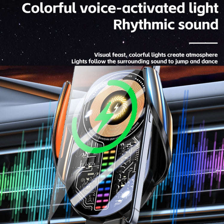 15W Car Sound Pickup Atmosphere Light Wireless Mobile Phone Charging Stand(Silver)