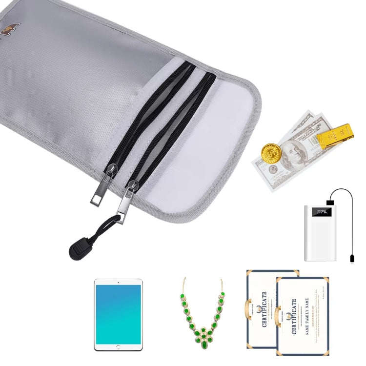 Double Zipper Pockets Fireproof Document Bag Valuables Storage Pouch 10.6x6.9 Inch