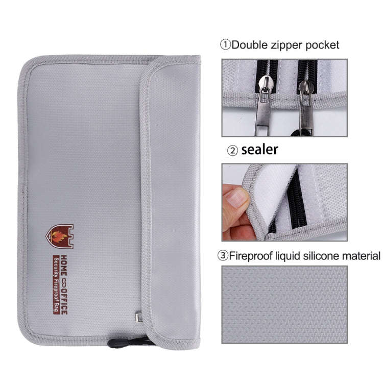 Double Zipper Pockets Fireproof Document Bag Valuables Storage Pouch 10.6x6.9 Inch