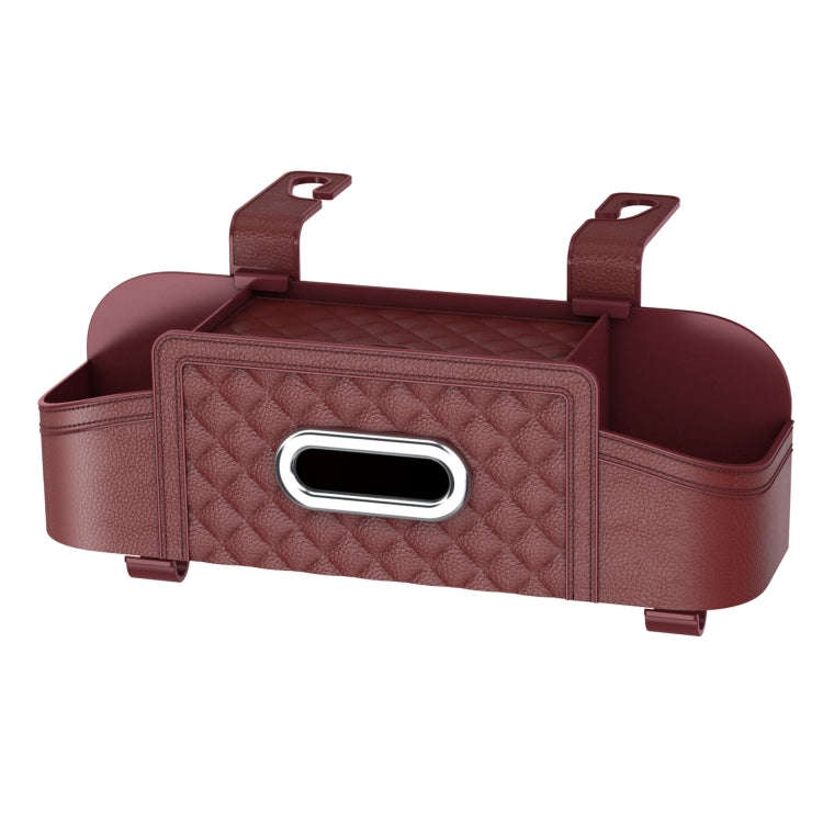 Multifunctional Car Seat Back Tissue Storage Box Hanging Bag(Wine Red)