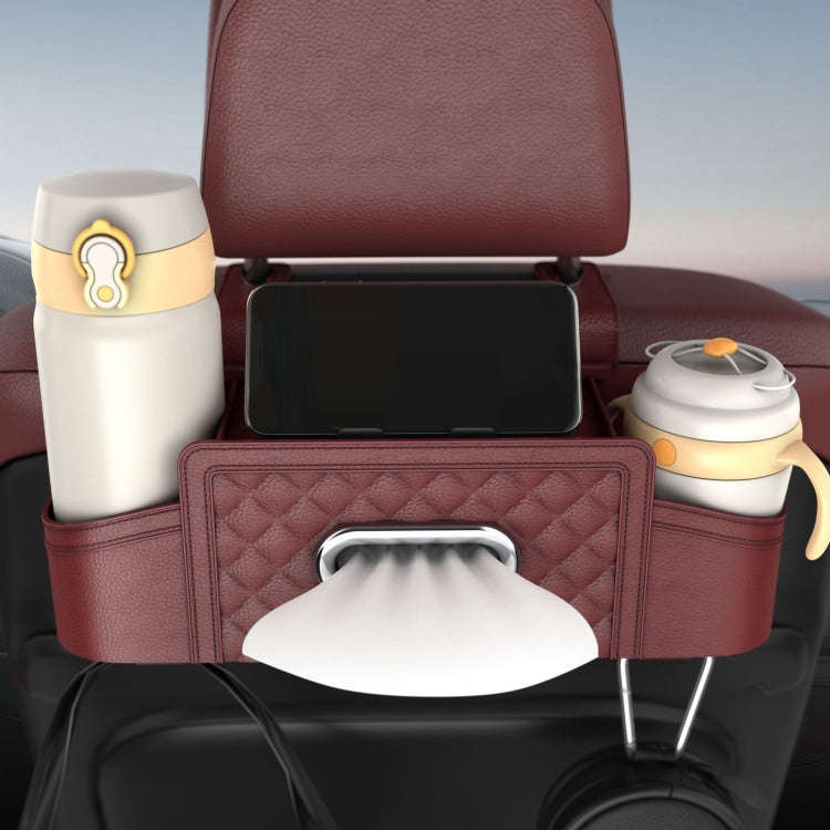 Multifunctional Car Seat Back Tissue Storage Box Hanging Bag(Wine Red)