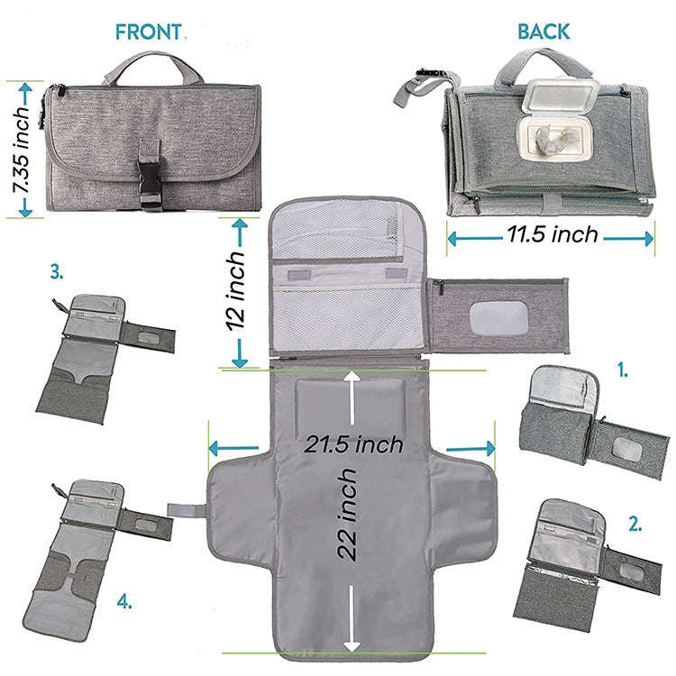Multifunctional Waterproof Changing Diaper Pad Children Car Bag(Gray)