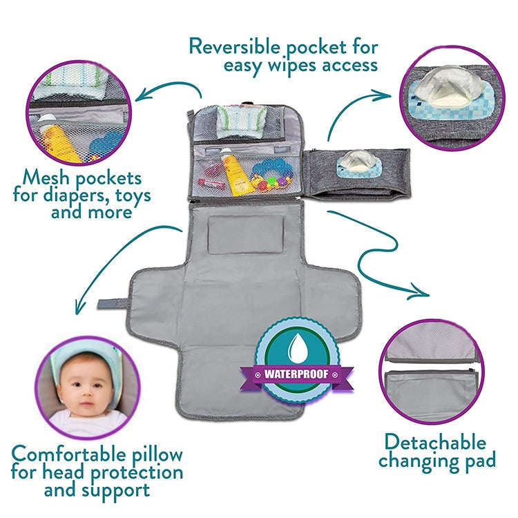 Multifunctional Waterproof Changing Diaper Pad Children Car Bag(Gray)