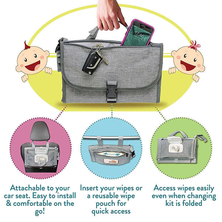 Multifunctional Waterproof Changing Diaper Pad Children Car Bag(Gray)
