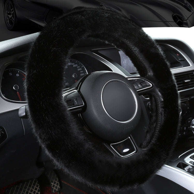 38cm Car Steering Wheel Winter Warm Short Plush Cover(O-type Black)