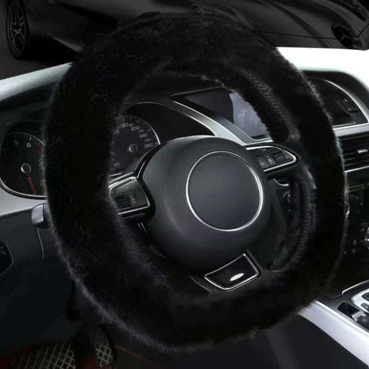 38cm Car Steering Wheel Winter Warm Short Plush Cover(D-type Black)