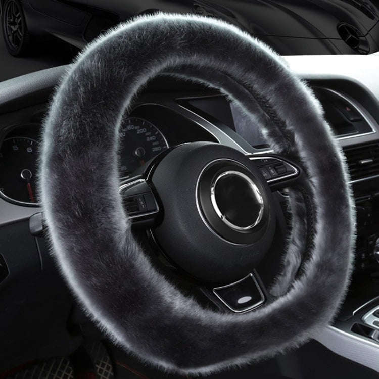38cm Car Steering Wheel Winter Warm Short Plush Cover(D-type Gray)