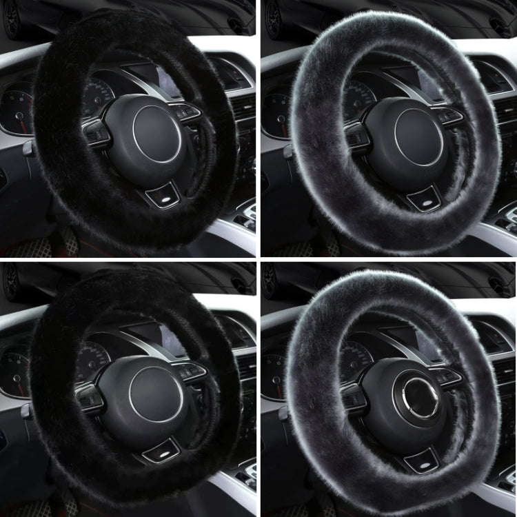 38cm Car Steering Wheel Winter Warm Short Plush Cover(D-type Gray)