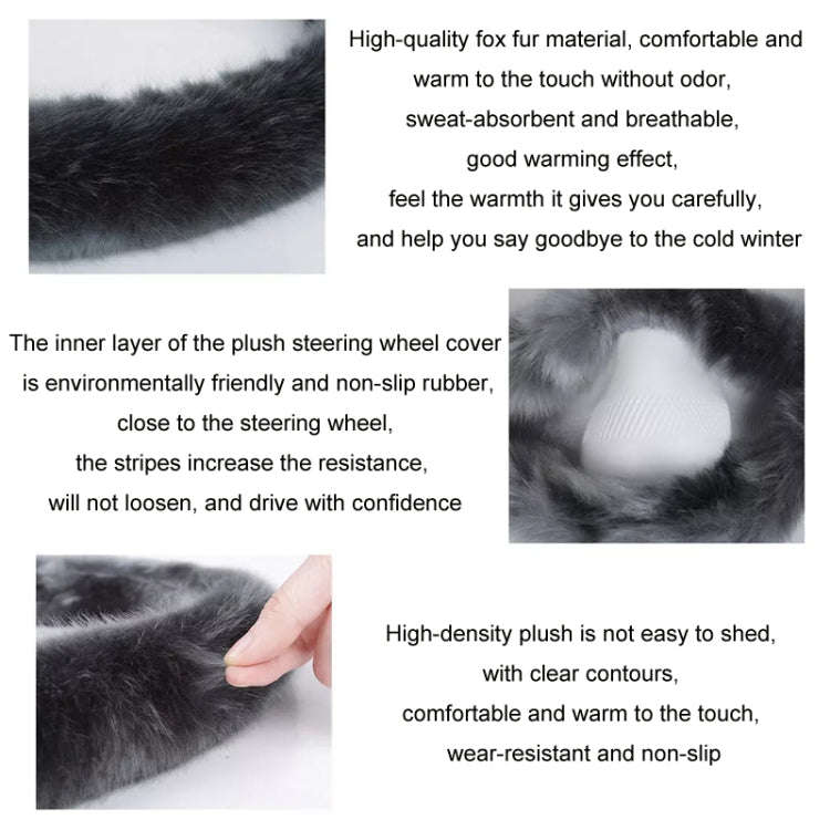 38cm Car Steering Wheel Winter Warm Short Plush Cover(O-type Gray)