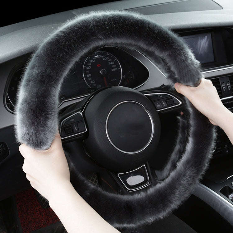 38cm Car Steering Wheel Winter Warm Short Plush Cover(O-type Gray)