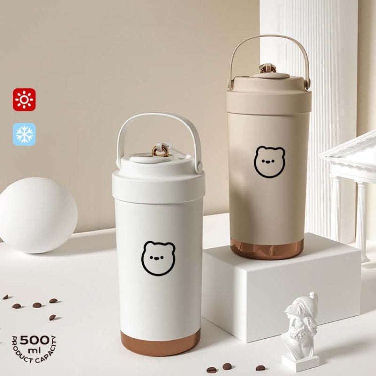 500ml 316 Stainless Steel Insulated Mug Portable Carry-On Dual Drink Coffee Cup With Straw(White)