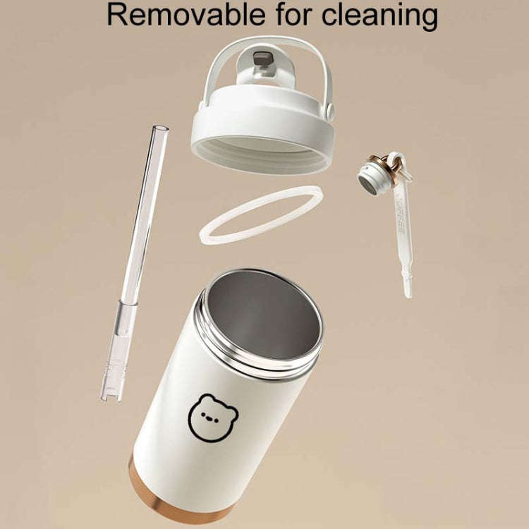 500ml 316 Stainless Steel Insulated Mug Portable Carry-On Dual Drink Coffee Cup With Straw(White)