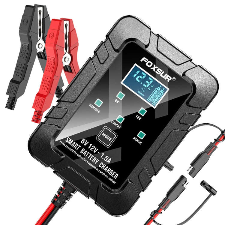 FOXSUR 6V/12V 1.5A Lawn Mower Motorcycle Lead Acid Battery SAE Plug Charger(EU Plug)