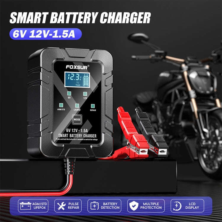 FOXSUR 6V/12V 1.5A Lawn Mower Motorcycle Lead Acid Battery SAE Plug Charger(EU Plug)