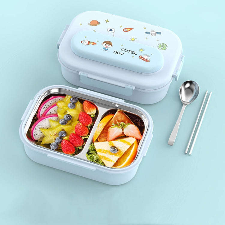 316 Stainless Steel Insulated Lunch Box Children Portable Compartment Lunch Case, Style: Blue 2 G...