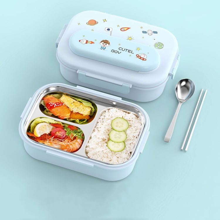 316 Stainless Steel Insulated Lunch Box Children Portable Compartment Lunch Case, Style: Blue 3 G...