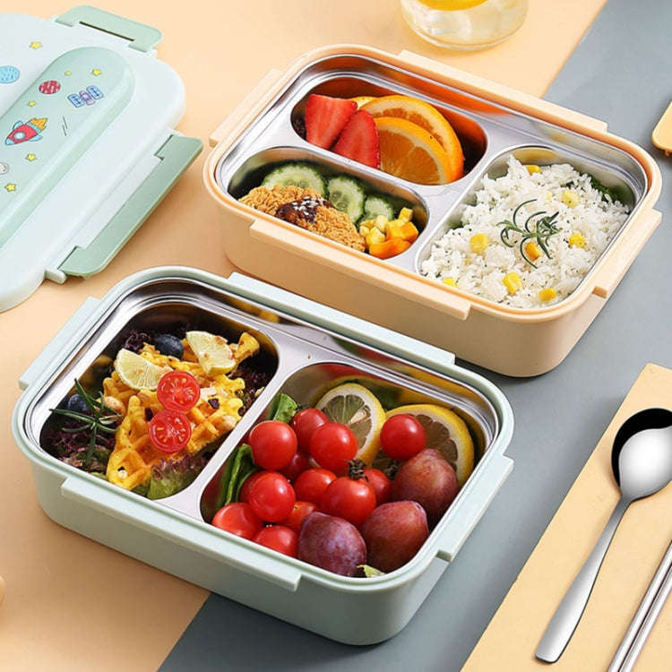 316 Stainless Steel Insulated Lunch Box Children Portable Compartment Lunch Case, Style: Blue 3 G...