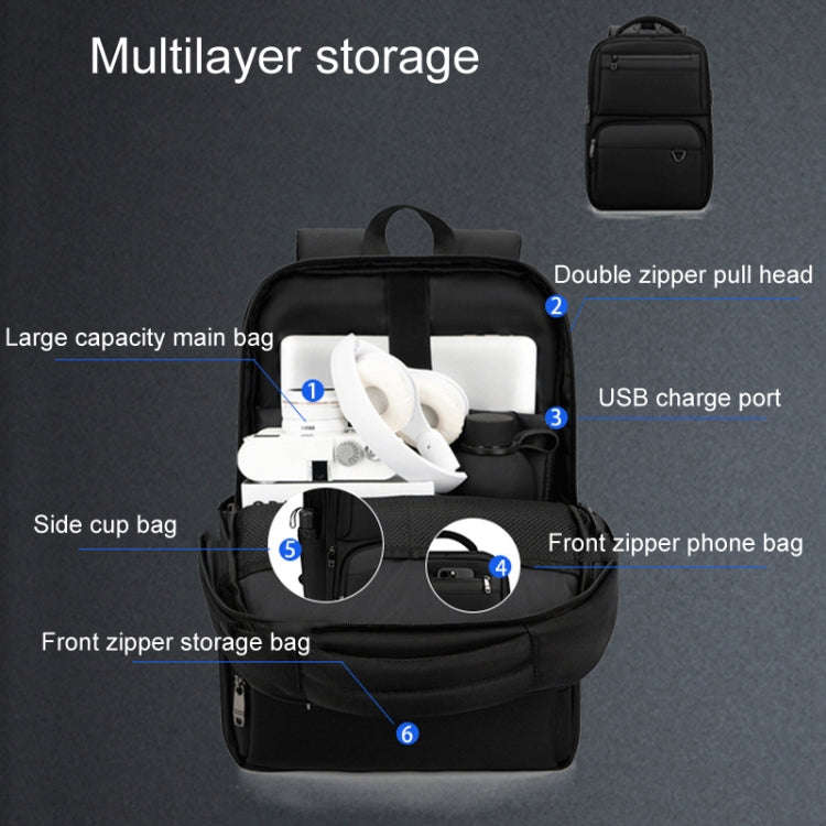 SKV B23889 Men Large Capacity Double-Shoulder Business Laptop Bag(Black)