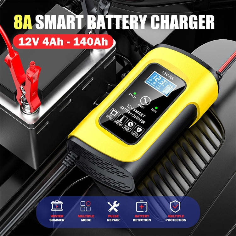 FOXSUR 12V8A SUV Car Motorcycle Intelligent Repair Type Lead-acid Battery Charger(UK Plug)
