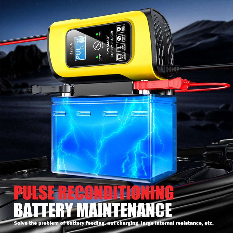 FOXSUR 12V8A SUV Car Motorcycle Intelligent Repair Type Lead-acid Battery Charger(UK Plug)
