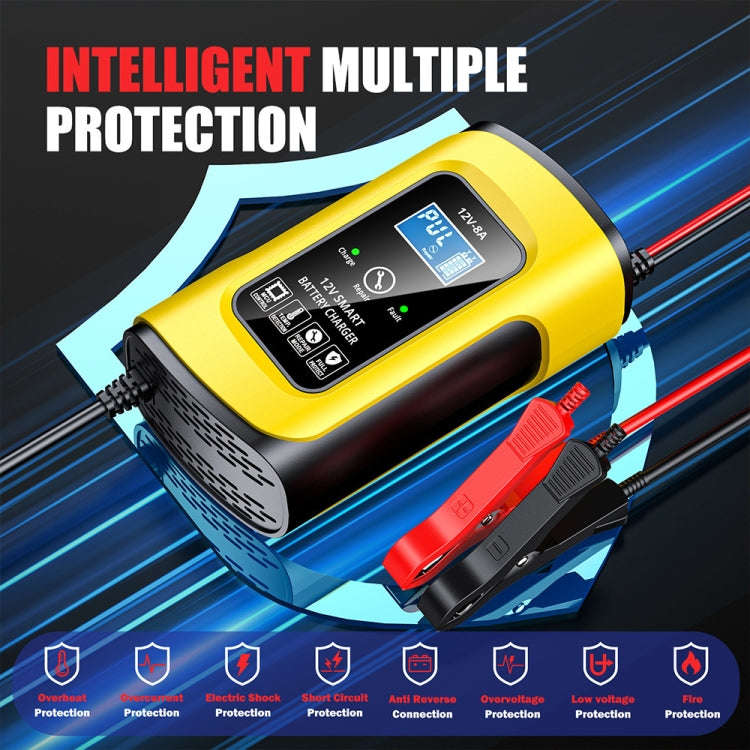 FOXSUR 12V8A SUV Car Motorcycle Intelligent Repair Type Lead-acid Battery Charger(UK Plug)