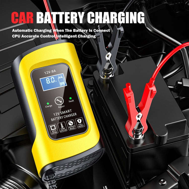 FOXSUR 12V8A SUV Car Motorcycle Intelligent Repair Type Lead-acid Battery Charger(UK Plug)
