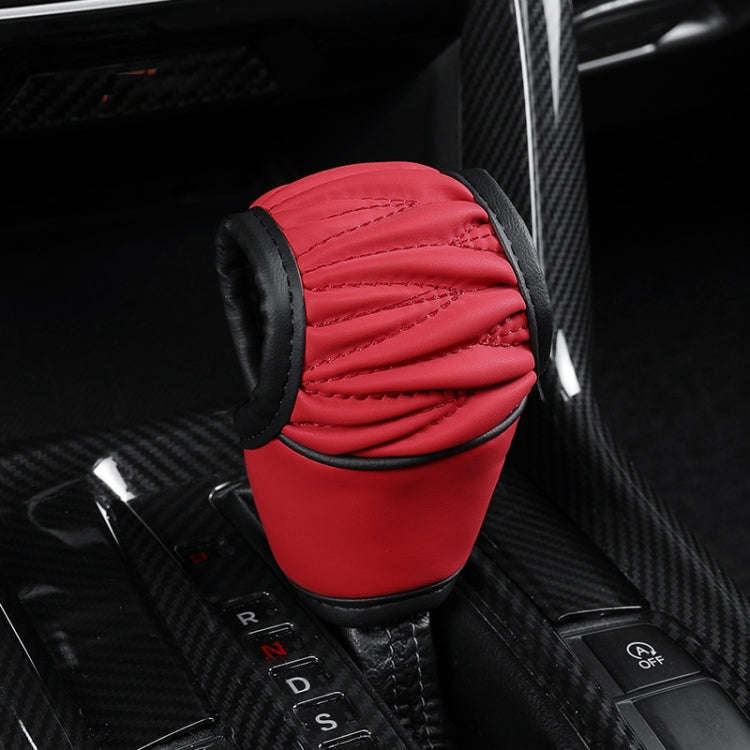 Car Universal Leather Gear Sleeve Breathable Gearshift Cover, Style: T Type Red With Black Line