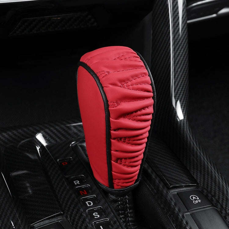 Car Universal Leather Gear Sleeve Breathable Gearshift Cover, Style: Automatic Gear Red With Blac...