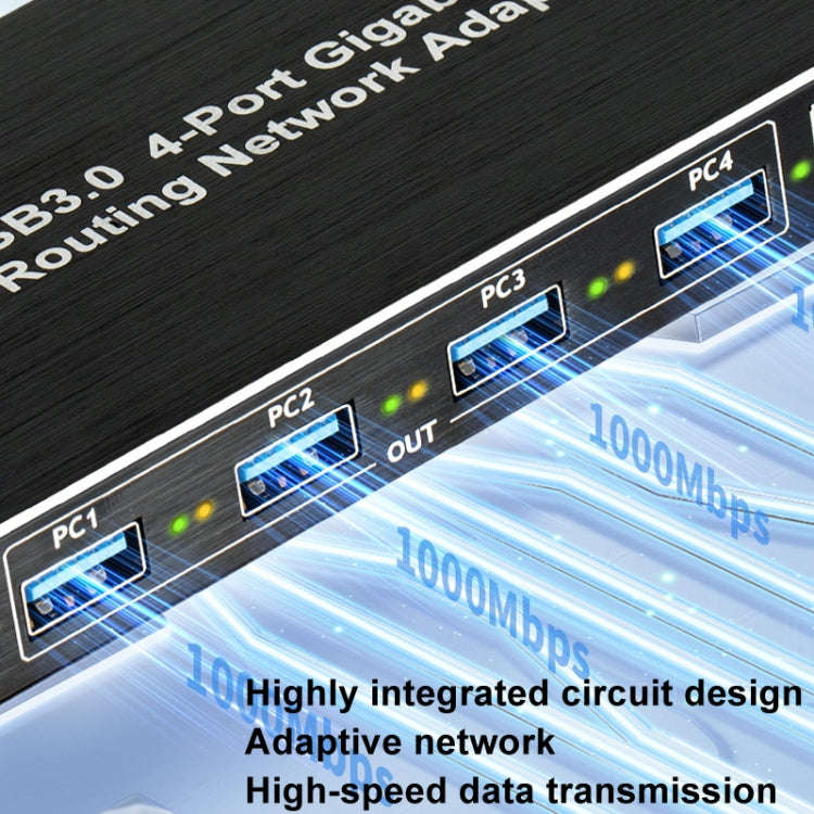 USB3.0 4-Ports Gigabit Network Adapter Plug and Play Router(Black)