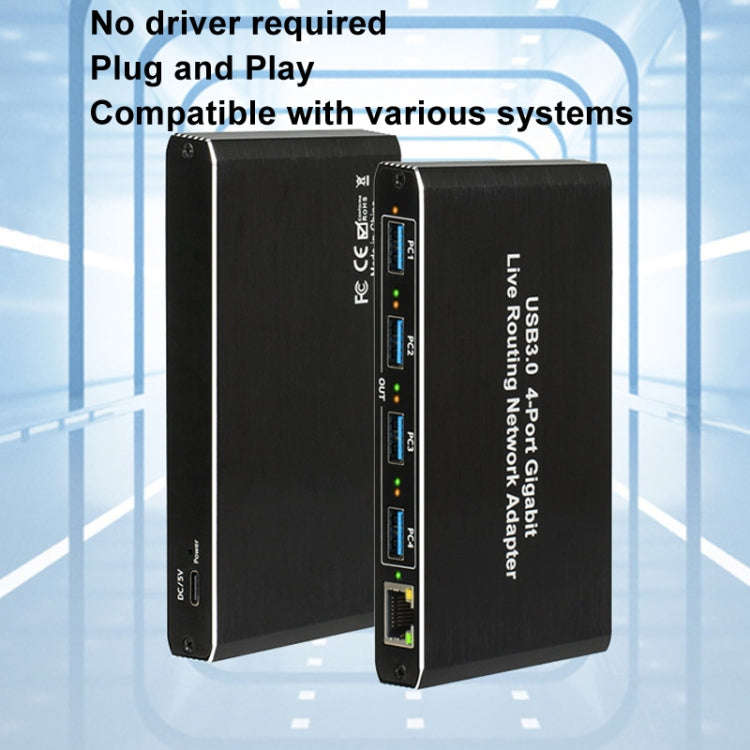 USB3.0 4-Ports Gigabit Network Adapter Plug and Play Router(Black)