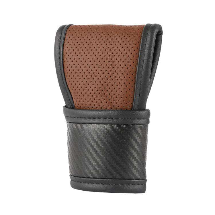Car Automatic Universal Perforated Breathable Cowhide Side Opening Shift Cover, Style: A-Brown