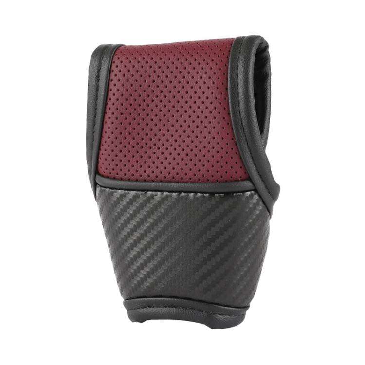 Car Automatic Universal Perforated Breathable Cowhide Side Opening Shift Cover, Style: B-Wine Red