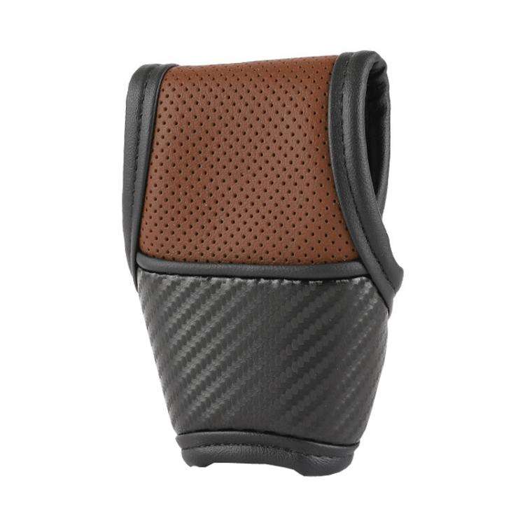 Car Automatic Universal Perforated Breathable Cowhide Side Opening Shift Cover, Style: B-Brown