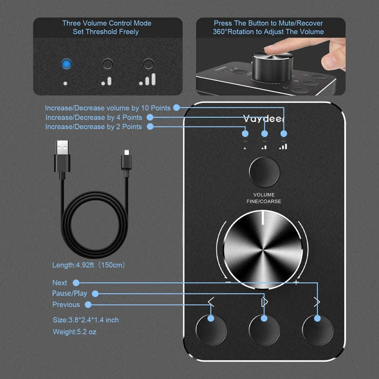 Vaydeer JP2011 USB Computer Volume Adjustment Controller Desktop Multimedia Rotary Button(Type-C)