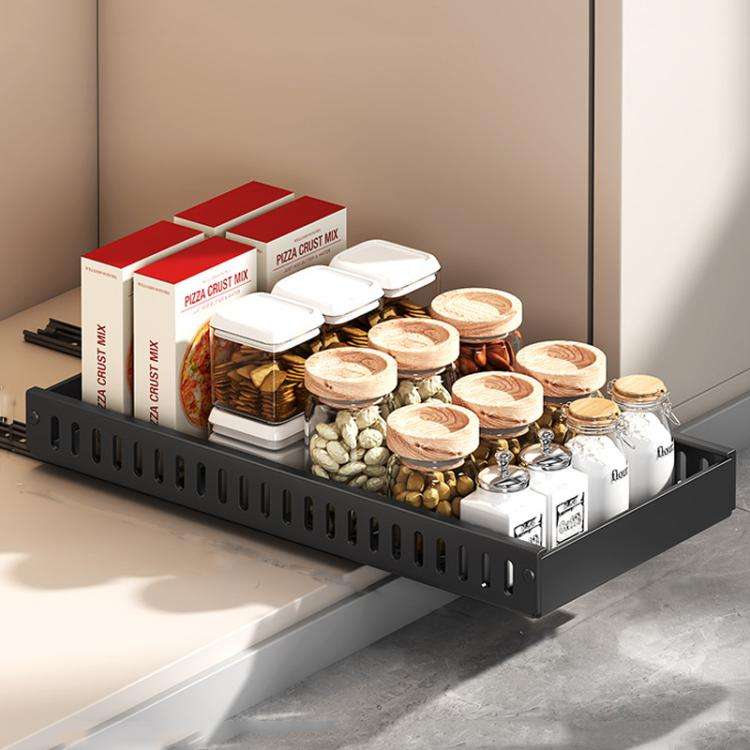Kitchen Pull-Out Rack Pots And Pans Organizer Cabinet Countertop Dish Tray 42cm Black