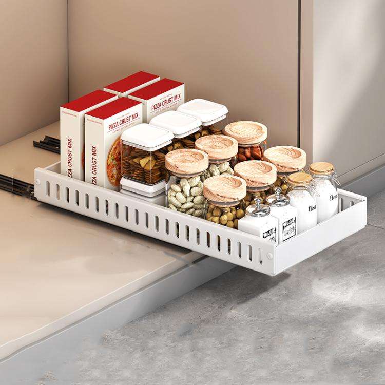 Kitchen Pull-Out Rack Pots And Pans Organizer Cabinet Countertop Dish Tray 42cm White