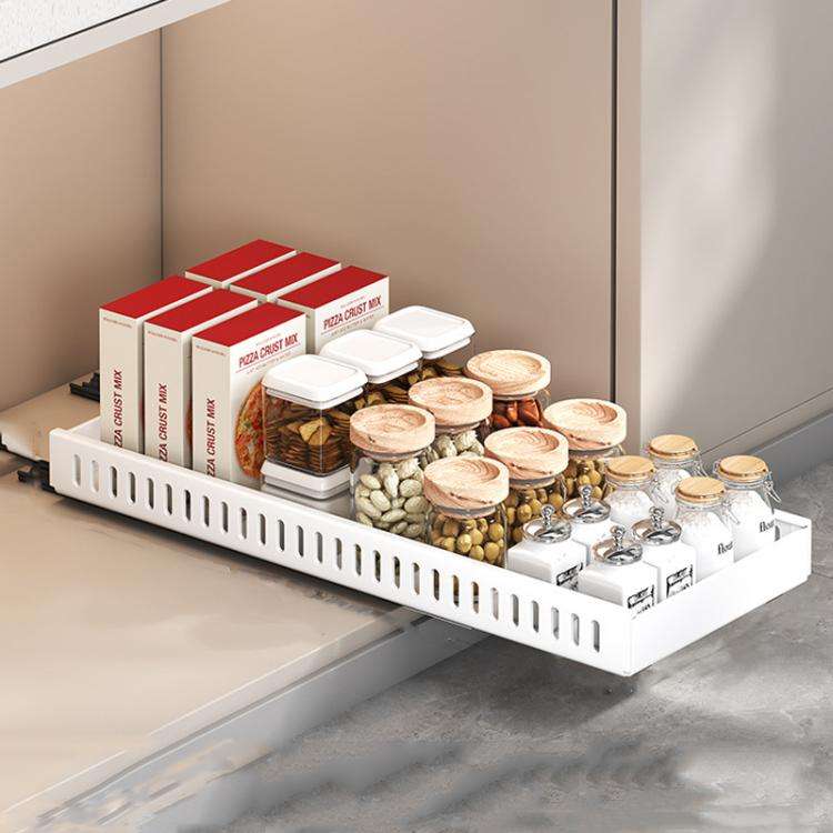 Kitchen Pull-Out Rack Pots And Pans Organizer Cabinet Countertop Dish Tray 52cm White