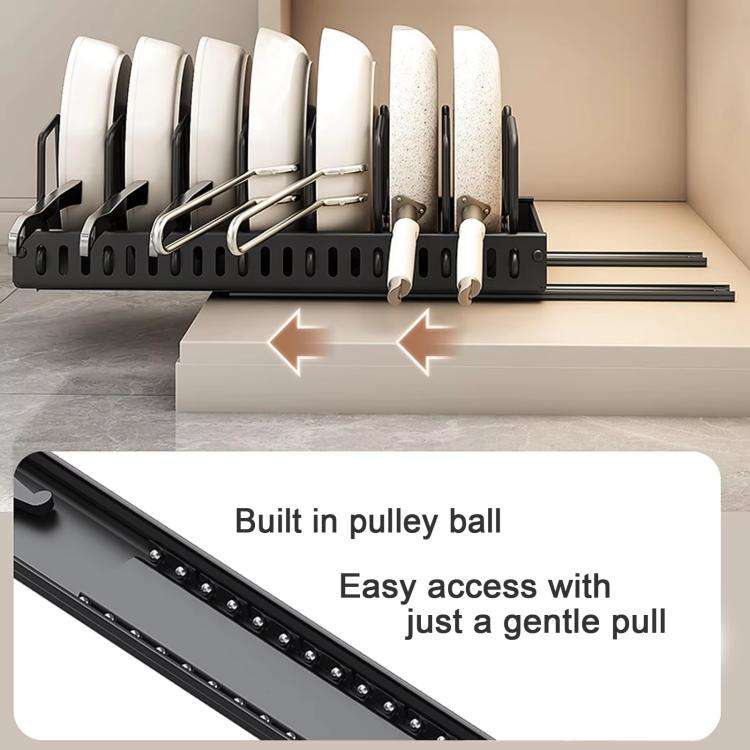 Kitchen Pull-Out Rack Pots And Pans Organizer Cabinet Countertop Dish Tray 52cm With Baffle White