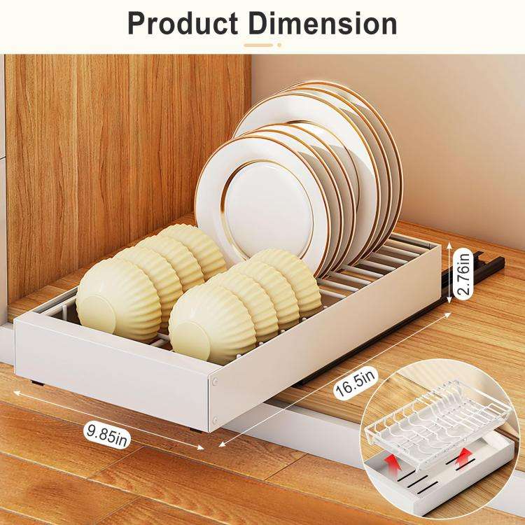 Pull-out Drainable Bowl Dish Storage Rack Cabinet Organizer Slide-out Drawer(Black)